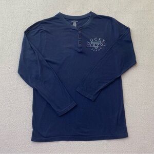 Lucky Brand Shirt Mens Medium Navy Henley Sleepwear Long Sleeve Cotton